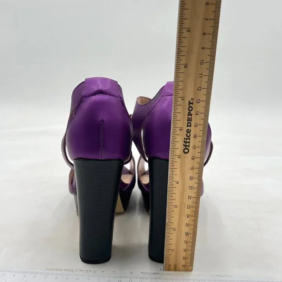 FSJ Purple Peep Open Toe T-Strap Front Zipper Chunky Stacked High Heel Sandal - Picture 5 of 8
